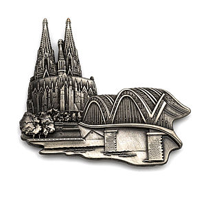 3D-Pin Dom & Hohenzollernbrücke antik silber